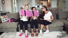 ”Naughty teenage babes toy with a foreign schoolgirl's aroused shlong”