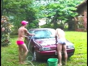 Erotic gay couple outdoors sucking each others dick before a bang