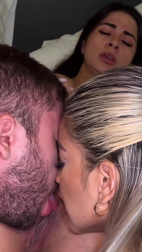 Hot threesome with two latinas with big ass, My stepsister brings her bestfriend and they ride my huge cock!   Clip 2