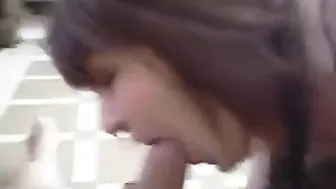 Attractive crossdresser gives a slow blowjob to a big cock