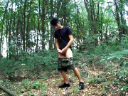 Middle eastern thick cock summer forest jerk off, showing cum on hand