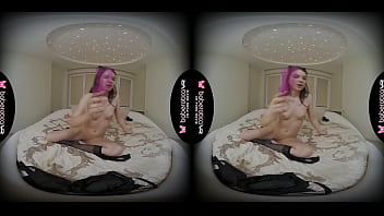 Solo teen brunette, Cinderella is masturbating, in VR