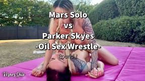 MARS SOLO VS PARKER SKYES OIL SEX WRESTLING WITH STRAP ON PUNISHMENT ROUND