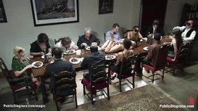 ”Bound slave laid on dinning table”