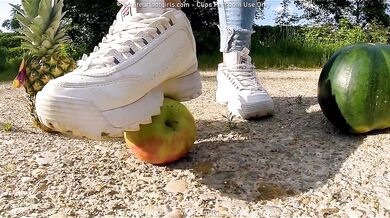 Kati crushes the sweetest peaches till pulp