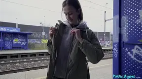 ITLE: Public GF gives hot train station BJ then gets pounded and sucked off
