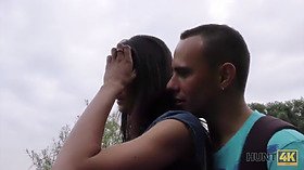 Watch how his girlfriend bangs for cash in the park and cuckolds him with her HD camera