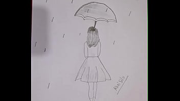 Pencil Sketch Drawing Girl with Umbrella Beautiful with Video