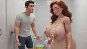 Steamy Bathroom Surprise Becomes Passionate Adult Connection AI generated