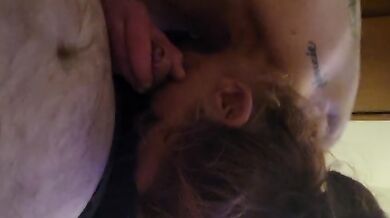 Neighbor’s wife gets throat fucked by her pawg while he cums deep in her mouth