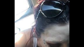 Goth slut gives diabolical sloppy on the road plus bonus