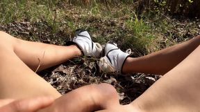 Jerk off Outdoor Naked Just in White Sneakers
