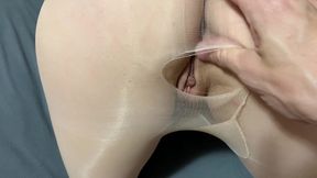 step daughter young woman in pantyhose getting fucked hard through a hole in the pantyhose. cumshot on ass