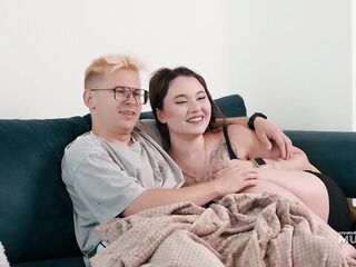 Step Sis Gives Her Step Brother a Secret Oral pleasure Beneath the Blanket Whilst His Girlfriend Watches the Episode