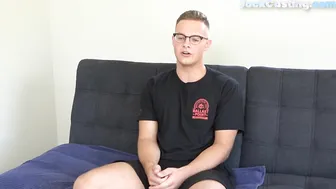 Hairy glasses stud jerks off at amateur casting audition