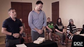Hardcore group sex with policemen, laywers, judges and prisoners in XXX justice court