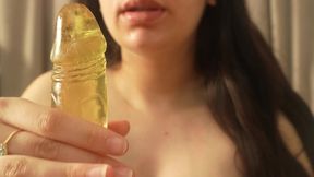 Indian big tits stepsister  girl plays with dildo sucking then fucking dildo