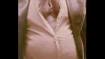 Masked Leather Attired Nipple Play Bloated Belly Smoke