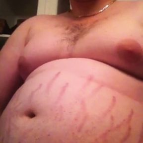 Full belly jerking off fat stretch marks