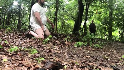 Mature blowjob captive in the woods