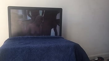 Jacking off to Andi Anderson big cock blowbang and shooting load of cum on the screen
