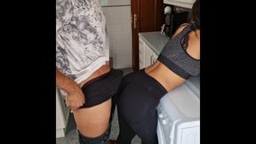 I Come Home Dressed In Leggings From The Gym And My Stepdad Gets Really Horny Fucking In The Kitchen