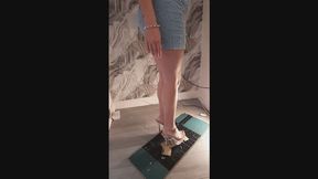 Giantess goddess WinnieLouxo Crushes a Ford Falcon Convertible in big stripper heels with painted toenails Left full leg view