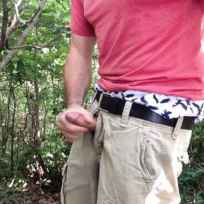 Jerking off in the woods, showing a little sagging in my favorite American Eagle AE boxers. Long edge session. Verbal