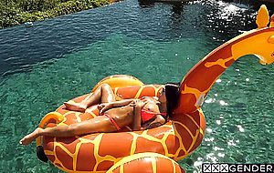 Horny oiled tranny fucked by a partner after passion masturbation