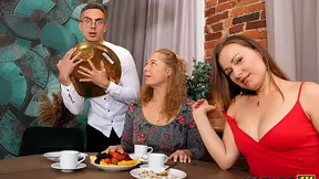 Mature ladies give virgin his first threesome fuck with two experienced older women teaching him