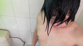 Straight Handsome Office Boy Is Getting Ready to Come to Work by Taking a Bath in a Hot Shower