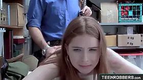 Petite red haired young thief fucked in doggie by mall guard - teenrobbers.com