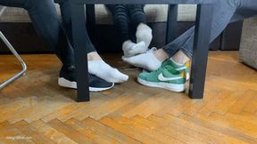 THREE GIRLS ON A WORK BREAK HOT FOOTSIE UNDER TABLE IN SOCKS - MOV Mobile Version