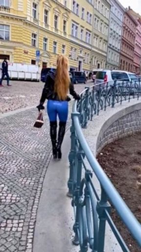 Walking in latex clothes in Prague