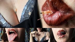 Giantess Lip & Mouth Fetish: Tiny Man on String Toy, Warm Blows, Saliva Tease, Mouth Play & Cleavage Smother
