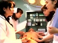 Lustful Japanese doctors putting their hands to work on a t