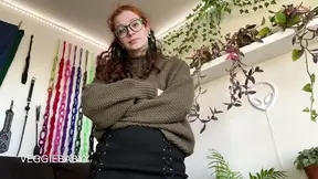 Redhead mature teacher punishes student with asshole sniffing and JOI