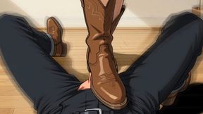 POV Cowboy Boot Cock Trampling - Nataly Crushes Your Cock Under Brown Cowboy Boots