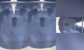 Jeans bursting flood of trapped pee leaks on camera