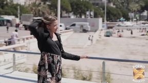 Pretty blonde Alicia takes on two huge dicks