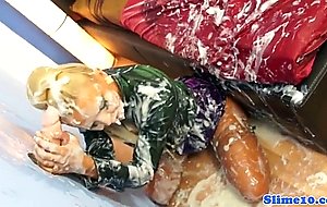 Gloryhole glam euro tugging and sucking cock