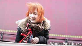 ”Cash exchange ends with redhead street babe giving blowjob”