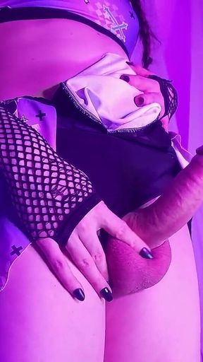 Sissy Shemale Big Cock with Lot of Cum with Flashlight