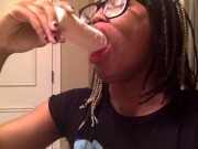 Tranny gags on 9 Inch dildo