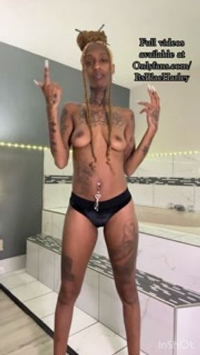 ItsBlacHarley Topless in Black Thong Smoking and Dancing