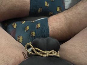 Cock and ball bondage with harsh nipple clamps butt plug and one piece swim suit