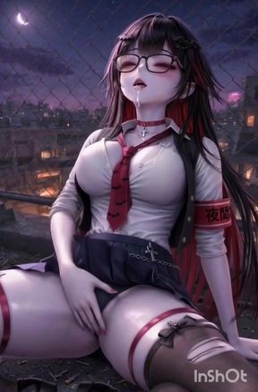Cute vampire student, waiting for you on the roof at night
