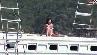 Long Boobed african haired Girl fucks on a boat in an