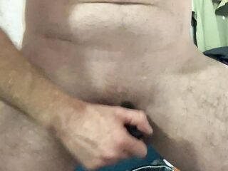 Excited jack off with sleeve. Trickling cum. Transman
