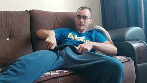 nerd with huge cock masturbates after college and cums hard